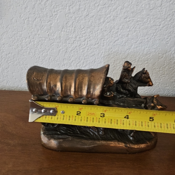 Vintage Cast Metal Covered Wagon And Oxen Booken 1950's Rustic Bronze Color - Picture 2 of 8